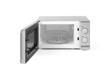 Afbeelding in Gallery-weergave laden, roestvrijstalen magnetron met grill met open deur en zichtbaar interieur