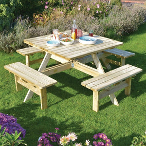 Rowlinson vierkante houten picknicktafel 198cm