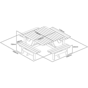 Rowlinson vierkante houten picknicktafel 198cm