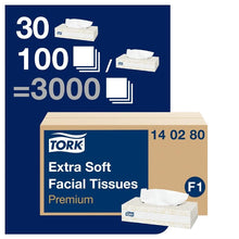 Afbeelding in Gallery-weergave laden, Tork Premium 100-pak gezichtsreinigingsdoekjes extra soft 2-laags (30 stuks)