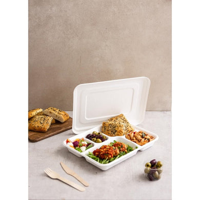 Vegware Bagasse-maaltijdbak met 5 vakken en deksel (200 stuks)