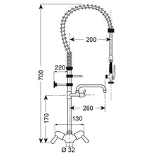 Afbeelding in Gallery-weergave laden, Gastro M voorspoeldouche monobloc laag model met zwenkkraan