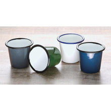 Afbeelding in Gallery-weergave laden, Olympia Emaille sauspotje wit en blauw 11,4cl (6 stuks)