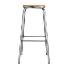 Afbeelding in Gallery-weergave laden, Bolero hoge gegalvaniseerd stalen kruk met houten zitting (4 stuks)