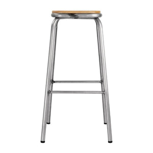 Bolero hoge gegalvaniseerd stalen kruk met houten zitting (4 stuks)