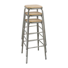 Afbeelding in Gallery-weergave laden, Bolero hoge gegalvaniseerd stalen kruk met houten zitting (4 stuks)