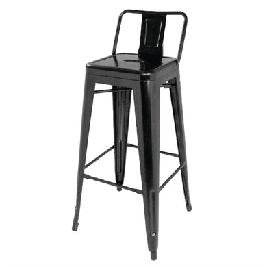 Bolero Bistro gegalvaniseerd stalen barkruk met rugleuning zwart (4 stuks)