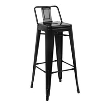 Afbeelding in Gallery-weergave laden, Bolero Bistro gegalvaniseerd stalen barkruk met rugleuning zwart (4 stuks)
