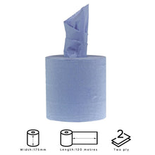 Afbeelding in Gallery-weergave laden, Jantex centrefeed 2-laags handdoekrollen blauw 120m (6 stuks)