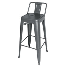 Afbeelding in Gallery-weergave laden, Bolero Bistro stalen barkruk met rugleuning grijs (4 stuks)
