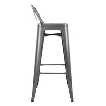 Afbeelding in Gallery-weergave laden, Bolero Bistro stalen barkruk met rugleuning grijs (4 stuks)