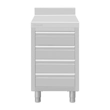 Afbeelding in Gallery-weergave laden, Vogue St/St Werkstation Met 4 Laden En Opstaande Rand Van 100 mm -900(H)X700(B)X500(D)Mm