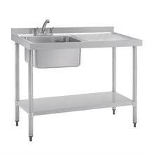 Afbeelding in Gallery-weergave laden, Vogue RVS spoeltafel enkele spoelbak afdruiprek rechts 120x60cm