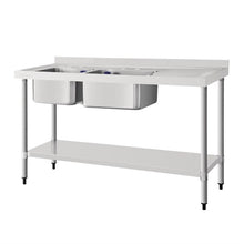 Afbeelding in Gallery-weergave laden, Vogue RVS spoeltafel dubbele spoelbak afdruiprek rechts 150x60cm