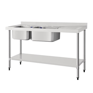 Vogue RVS spoeltafel dubbele spoelbak afdruiprek rechts 150x60cm