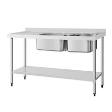 Afbeelding in Gallery-weergave laden, Vogue RVS spoeltafel dubbele spoelbak afdruiprek links 150x60cm