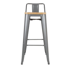 Afbeelding in Gallery-weergave laden, Bolero Bistro hoge barstoel met houten zitting grijs (4 stuks)