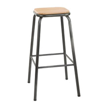 Afbeelding in Gallery-weergave laden, Bolero Cantina hoge barkrukken met houten zitting metallic grijs (4 stuks)