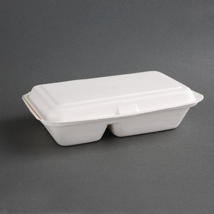 Fiesta Compostable composteerbare bagasse voedseldozen 2 compartimenten (200 stuks)