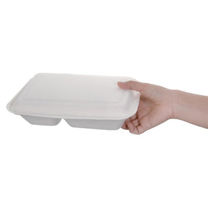 Fiesta Compostable composteerbare bagasse voedseldozen 2 compartimenten (200 stuks)