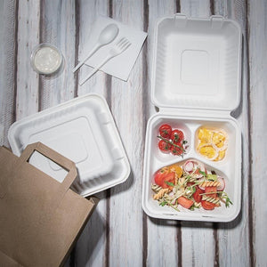 Fiesta Compostable composteerbare bagasse voedseldozen 3 compartimenten (200 stuks)