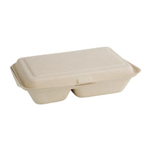 Afbeelding in Gallery-weergave laden, Fiesta Compostable composteerbare bagasse voedseldozen 2 compartimenten natuurlijke kleur 253mm (200