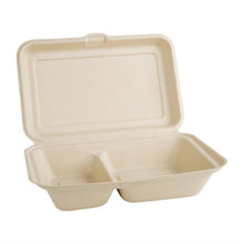 Afbeelding in Gallery-weergave laden, Fiesta Compostable composteerbare bagasse voedseldozen 2 compartimenten natuurlijke kleur 253mm (200