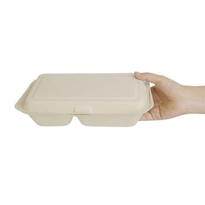 Fiesta Compostable composteerbare bagasse voedseldozen 2 compartimenten natuurlijke kleur 253mm (200