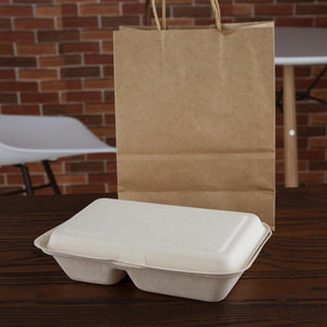 Fiesta Compostable composteerbare bagasse voedseldozen 2 compartimenten natuurlijke kleur 253mm (200