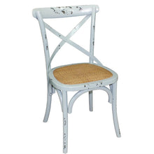 Afbeelding in Gallery-weergave laden, Bolero houten stoel met gekruiste rugleuning antiek blue wash (2 stuks)