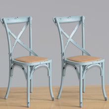 Afbeelding in Gallery-weergave laden, Bolero houten stoel met gekruiste rugleuning antiek blue wash (2 stuks)
