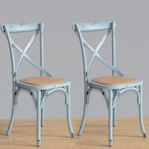 Bolero houten stoel met gekruiste rugleuning antiek blue wash (2 stuks)