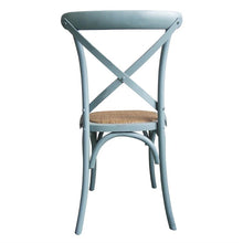 Afbeelding in Gallery-weergave laden, Bolero houten stoel met gekruiste rugleuning antiek blue wash (2 stuks)