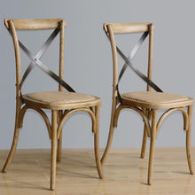 Afbeelding in Gallery-weergave laden, Bolero houten stoel met gekruiste rugleuning naturel (2 stuks)