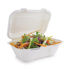 Afbeelding in Gallery-weergave laden, Vegware composteerbare bagasse voedseldozen met scharnierdeksel 22,8cm (200 stuks)