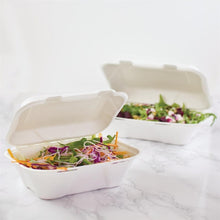 Afbeelding in Gallery-weergave laden, Vegware composteerbare bagasse voedseldozen met scharnierdeksel 22,8cm (200 stuks)
