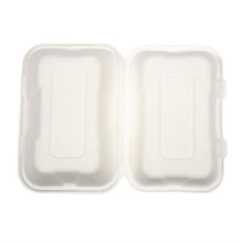 Afbeelding in Gallery-weergave laden, Vegware composteerbare bagasse voedseldozen met scharnierdeksel 22,8cm (200 stuks)