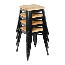 Afbeelding in Gallery-weergave laden, Bolero stalen kruk met houten zitting - zwart (4 stuks)