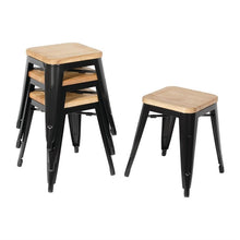 Afbeelding in Gallery-weergave laden, Bolero stalen kruk met houten zitting - zwart (4 stuks)