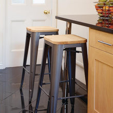 Afbeelding in Gallery-weergave laden, Bolero Bistro stalen barkruk met houten zitting - grijs (4 stuks)