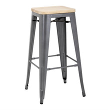 Afbeelding in Gallery-weergave laden, Bolero Bistro stalen barkruk met houten zitting - grijs (4 stuks)