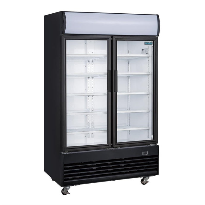 Polar G-Serie Rechtopstaande Scharnierdeur Display Koeling met Lichtbak 950Ltr Zwart