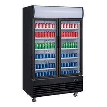 Afbeelding in Gallery-weergave laden, Polar G-Serie Rechtopstaande Scharnierdeur Display Koeling met Lichtbak 950Ltr Zwart