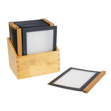 Afbeelding in Gallery-weergave laden, Securit menumappen set met houten box A4 zwart (20 stuks)