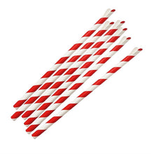 Afbeelding in Gallery-weergave laden, Fiesta Composteerbare Papieren Lepelrietje Rood &amp; Wit Gestreept 210x8mm (Pak Van 250)