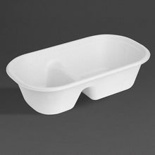 Afbeelding in Gallery-weergave laden, Fiesta composteerbare bagasse ovale 2-compartimenten container 900ml (pakket van 100)