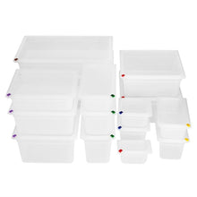 Afbeelding in Gallery-weergave laden, Hygiplas Click PP GN Container 2/3 met deksel &amp; 7 kleurenclips 200mm 16.1Ltr (Set 4)