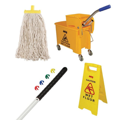 Jantex schoonmaakset met mop, emmer en waarschuwingsbordje