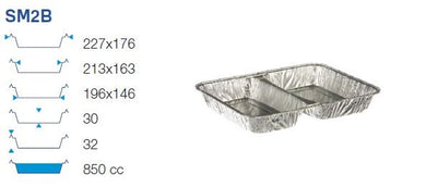 Aluminiumbakje 2-vaks 850cc 100 st. (SM2B)