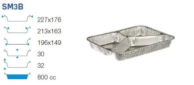 Aluminiumbakje 3-vaks 800cc 100 st. (SM3B)